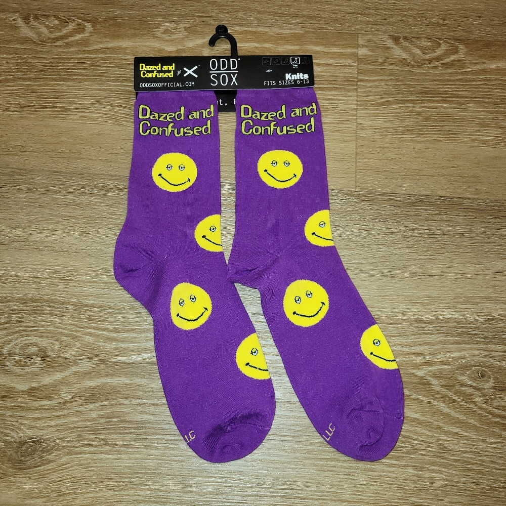 Odd Sox Dazed and Confused Movie Crew Socks Smiley Face Adult Unisex Purple New